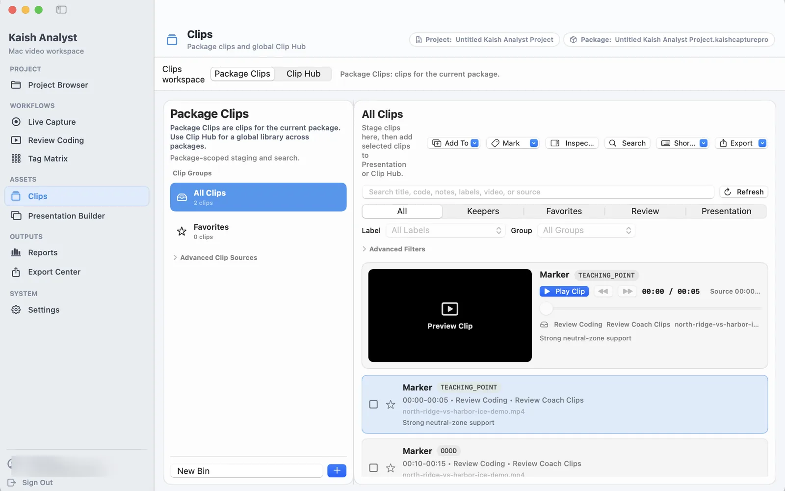 Kaish Analyst Package Clips and Clip Hub with fictional teaching moments