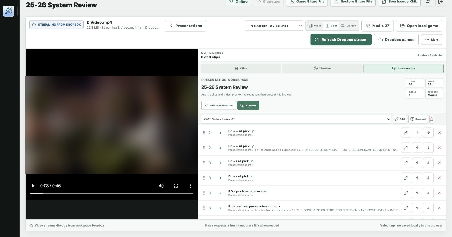Kaish Web presentation streaming from Dropbox with only the video picture blurred
