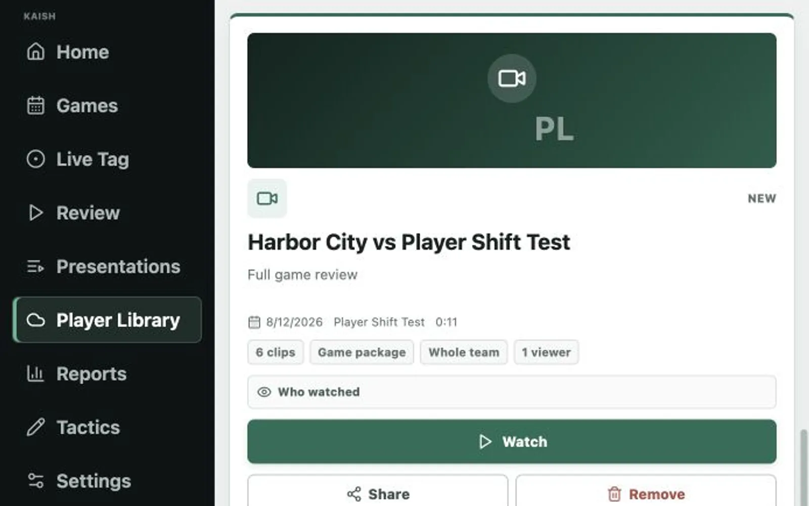 Kaish Web shared package card with audience and viewer summary