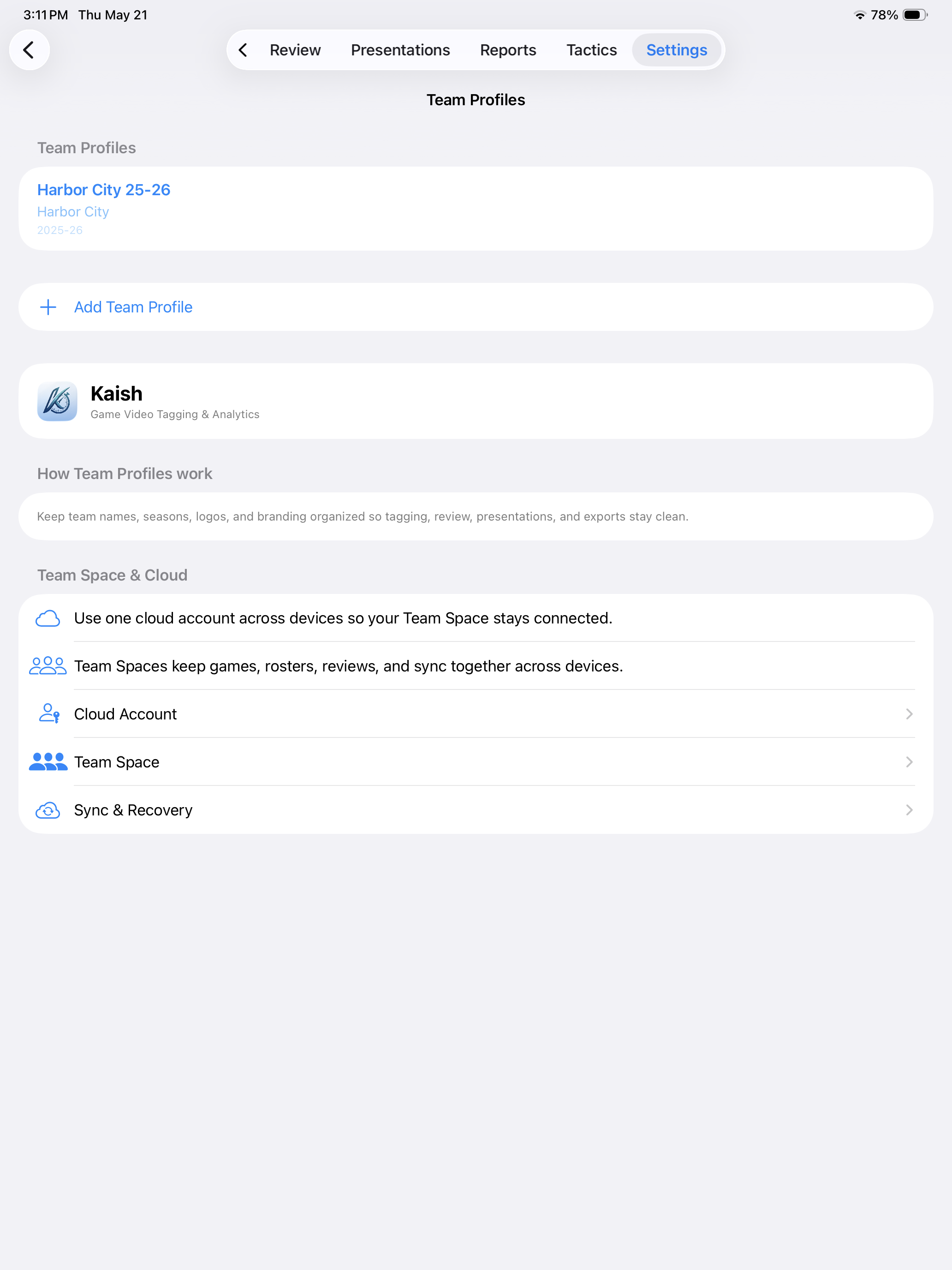 Kaish App workspace settings screen