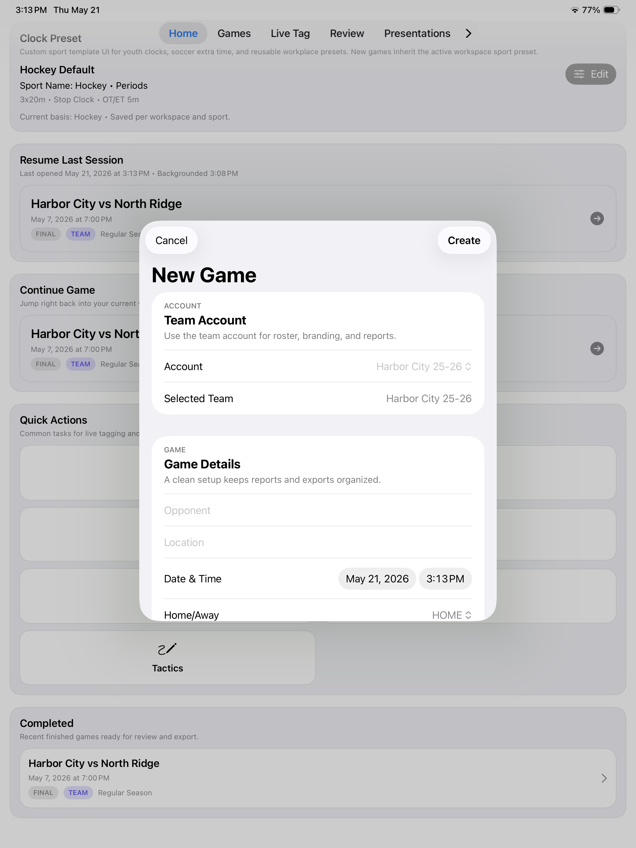 Kaish App create game setup screen
