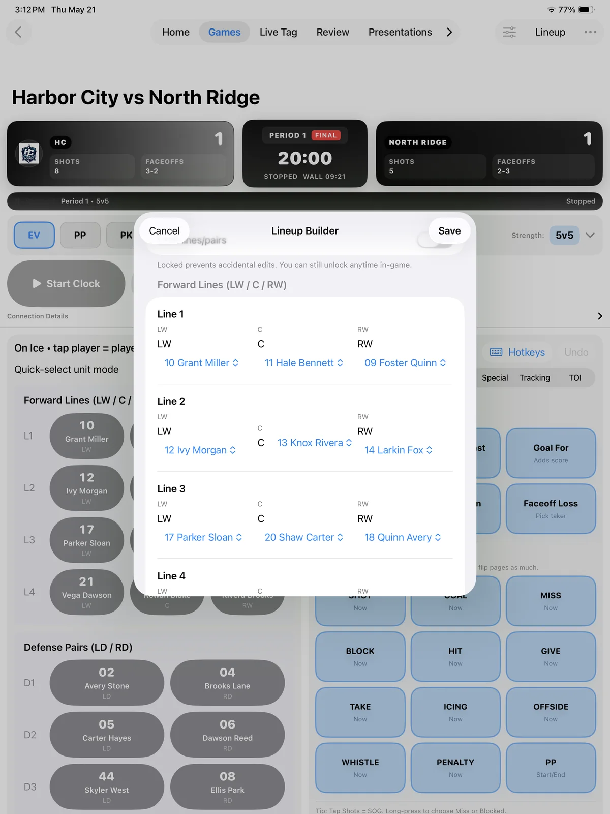 Kaish App lineup builder over the live game workspace