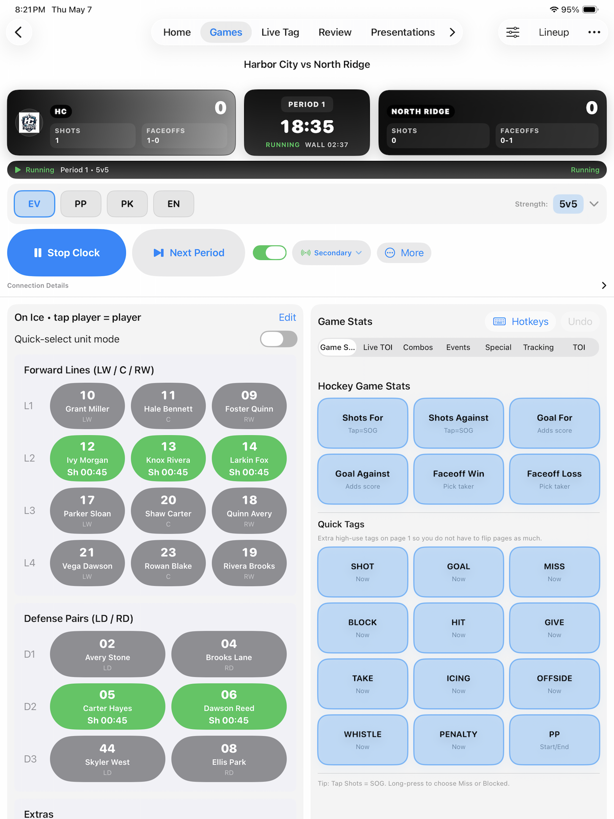 Kaish App live tagging screen