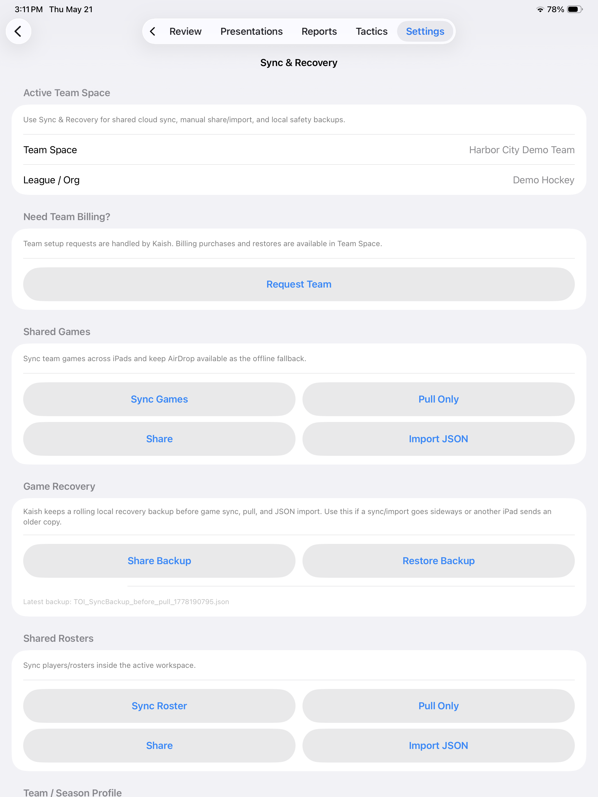 Kaish App Set Sync screen