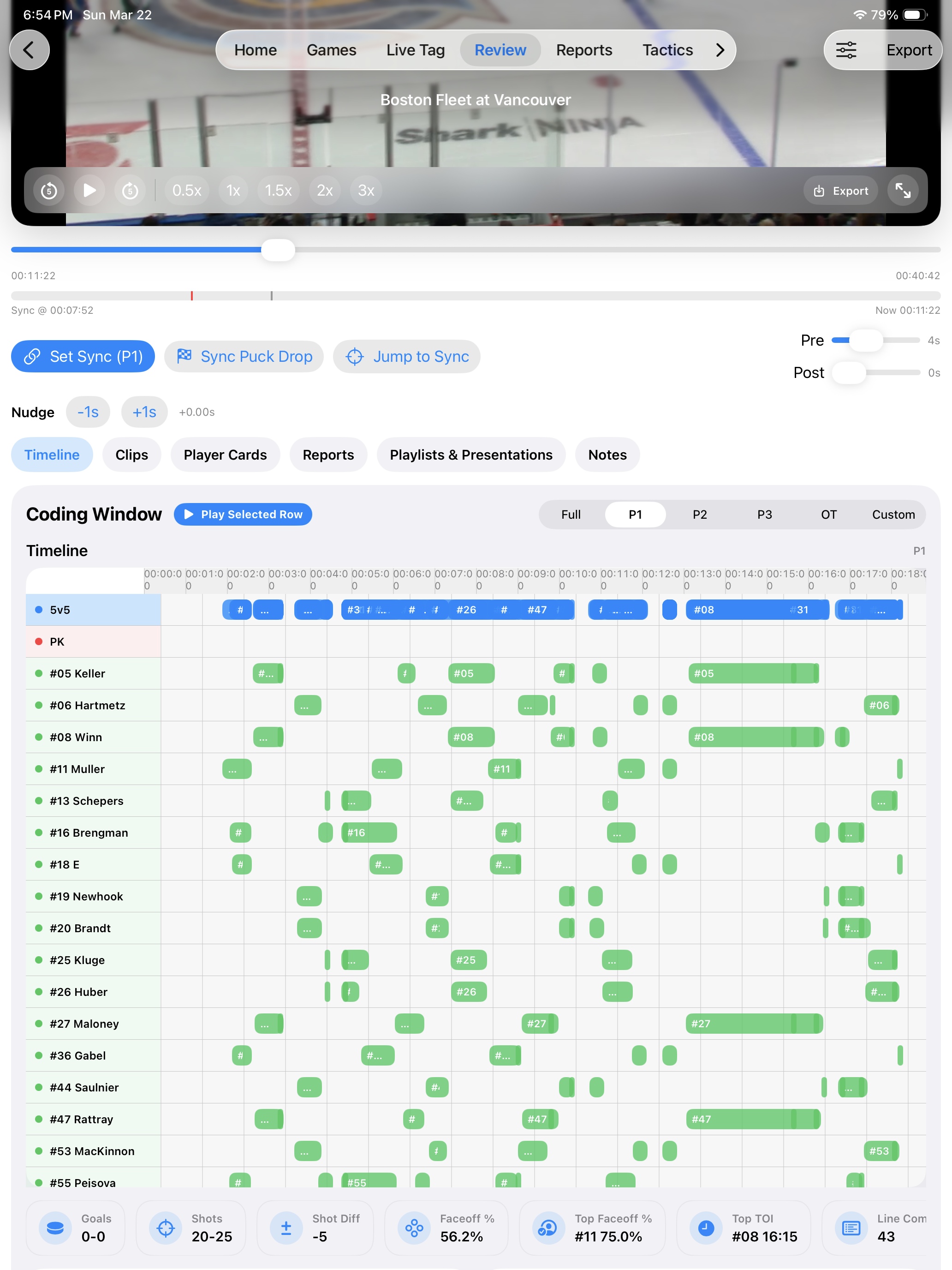 Kaish timeline review screen